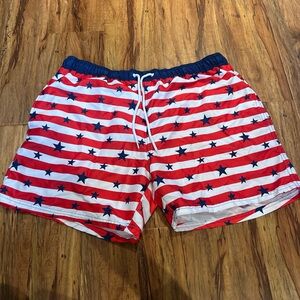 Men’s Patriotic Red and Blue Star Swim Trunks